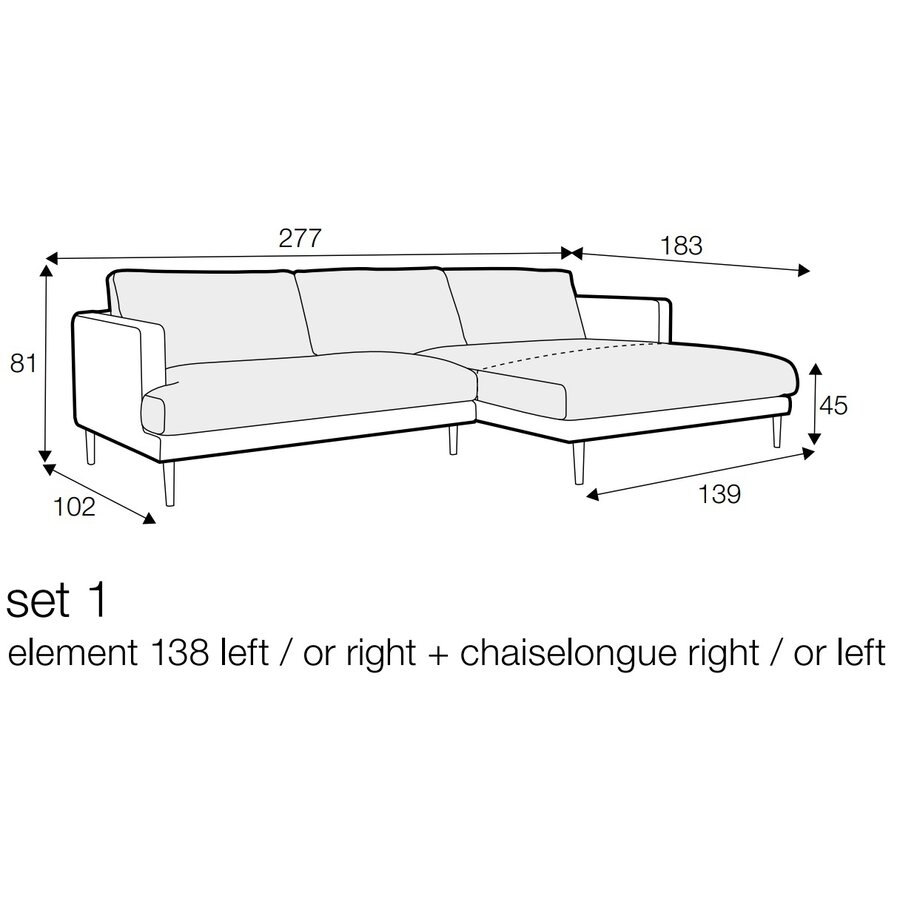Britt 2.5-Zits Bank + Chaiselongue Natur Britt 2.5-Zits Bank + Chaiselongue Natur