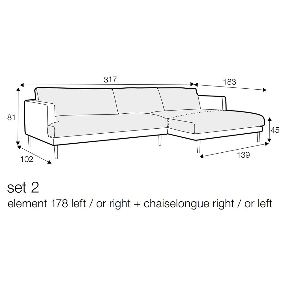 Britt 3-Zits Bank + Chaiselongue Flax Natur Britt 3-Zits Bank + Chaiselongue Flax Natur