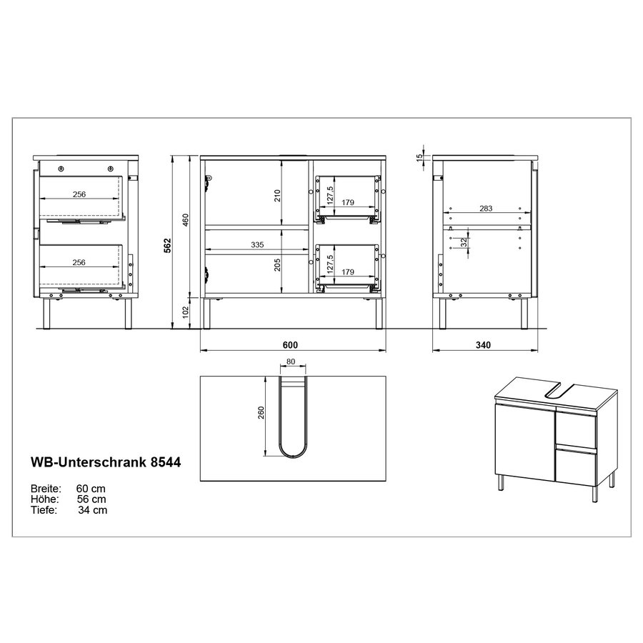 Salinas Wastafelonderkast Grafiet / Eiken 60 cm Salinas Wastafelonderkast Grafiet / Eiken 60 cm