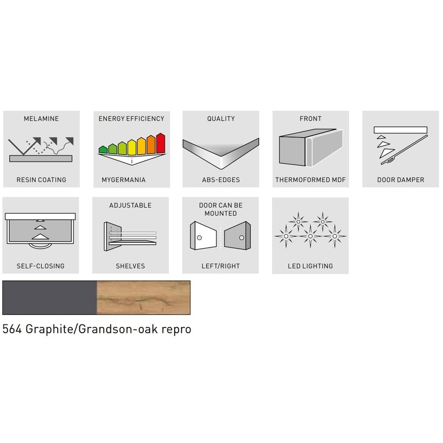 Salinas Wastafelonderkast Grafiet / Eiken 60 cm Salinas Wastafelonderkast Grafiet / Eiken 60 cm