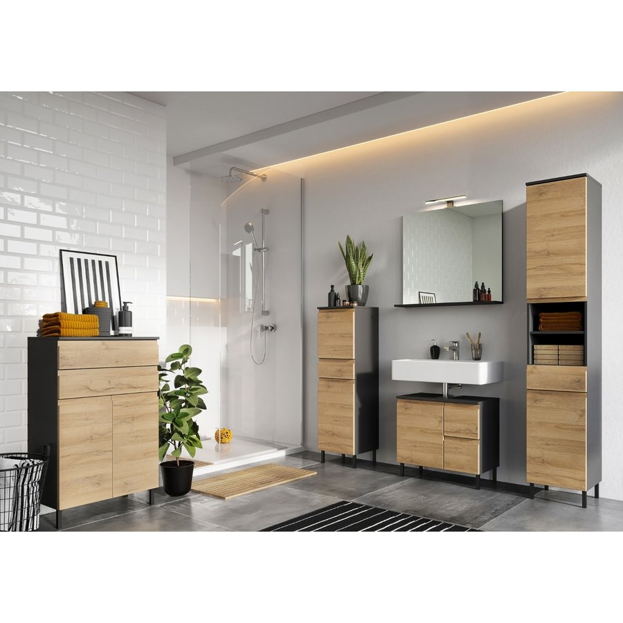 Salinas Wastafelonderkast Grafiet / Eiken 60 cm Salinas Wastafelonderkast Grafiet / Eiken 60 cm