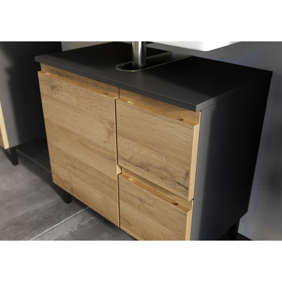 Salinas Wastafelonderkast Grafiet / Eiken 60 cm Salinas Wastafelonderkast Grafiet / Eiken 60 cm