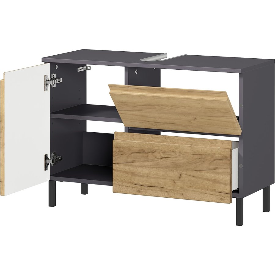 Salinas Wastafelonderkast Grafiet / Eiken 60 cm Salinas Wastafelonderkast Grafiet / Eiken 60 cm