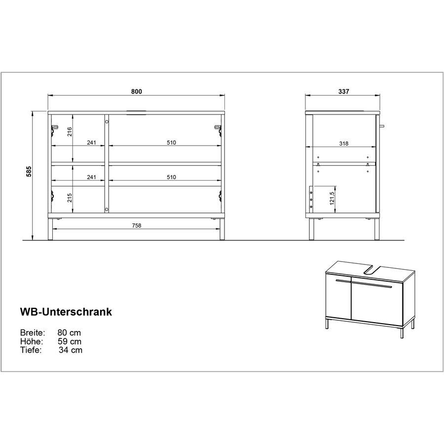 Yonkers Wastafelonderkast Grafiet / Eiken 80 cm Yonkers Wastafelonderkast Grafiet / Eiken 80 cm
