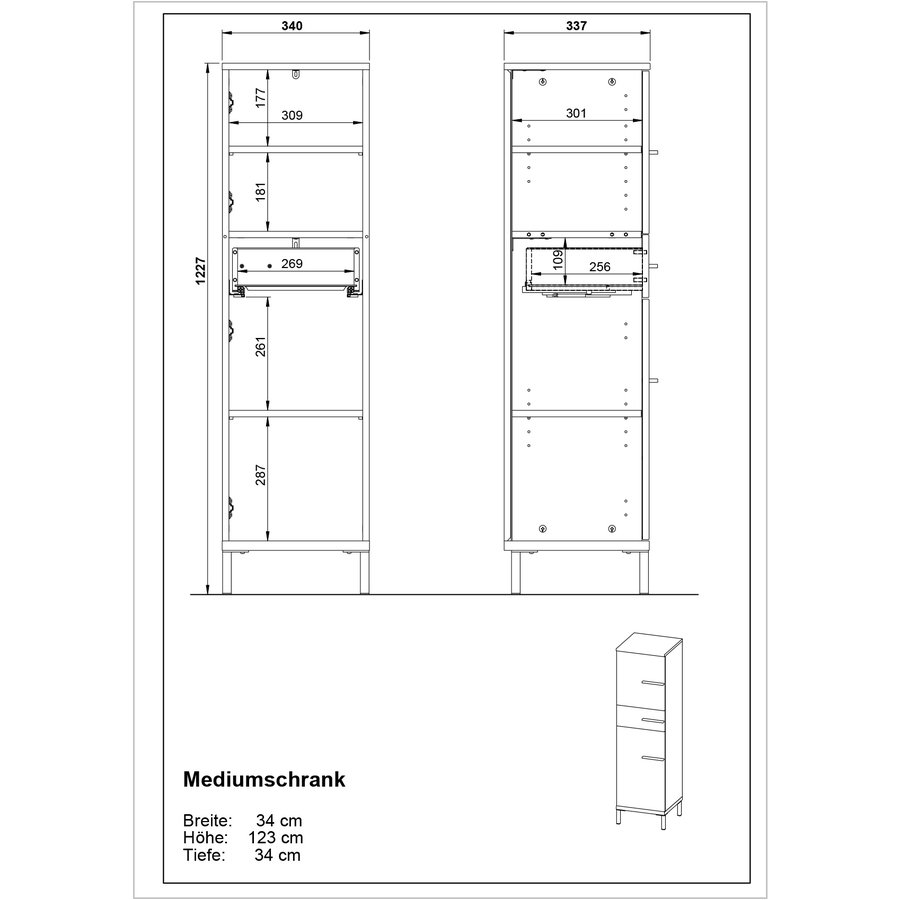 Yonkers Badkamerkast Small Grafiet / Eiken