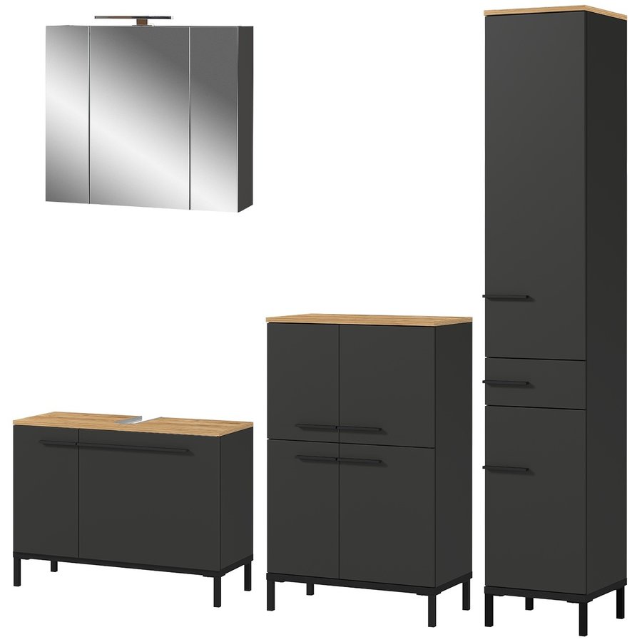 Yonkers Badmeubel Set Drie Grafiet / Eiken Yonkers Badmeubel Set Drie Grafiet / Eiken