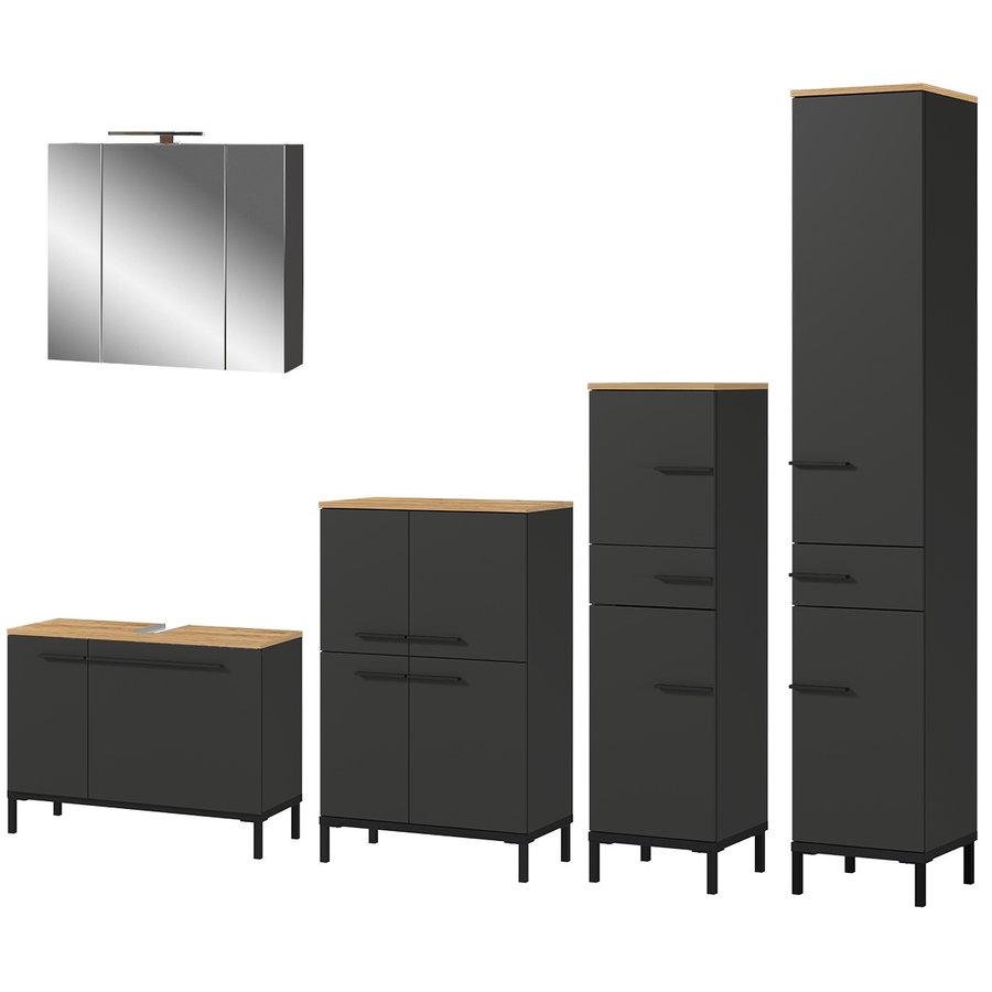 Yonkers Badmeubel Set Vier Grafiet / Eiken Yonkers Badmeubel Set Vier Grafiet / Eiken