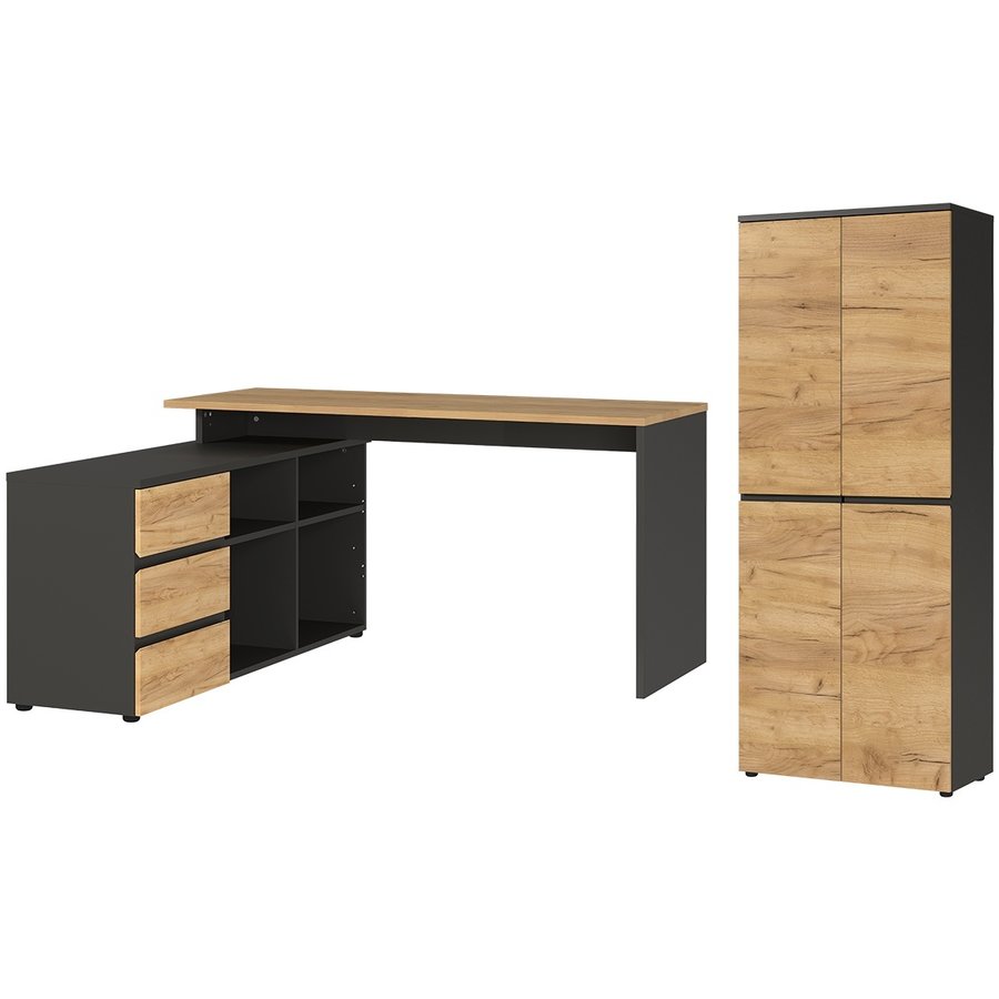 Lissabon Werkkamerset Drie Grafiet / Eiken Lissabon Werkkamerset Drie Grafiet / Eiken