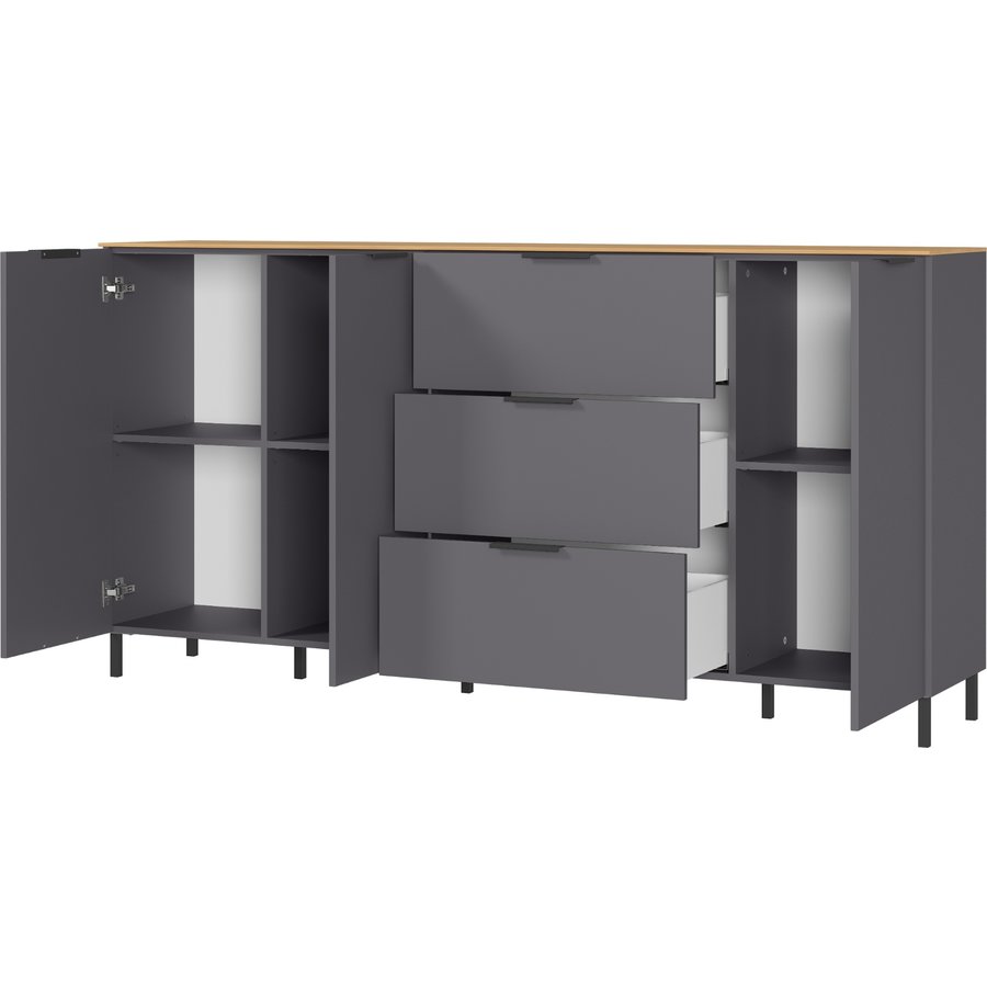 California 192 cm Dressoir Grafiet / Eiken