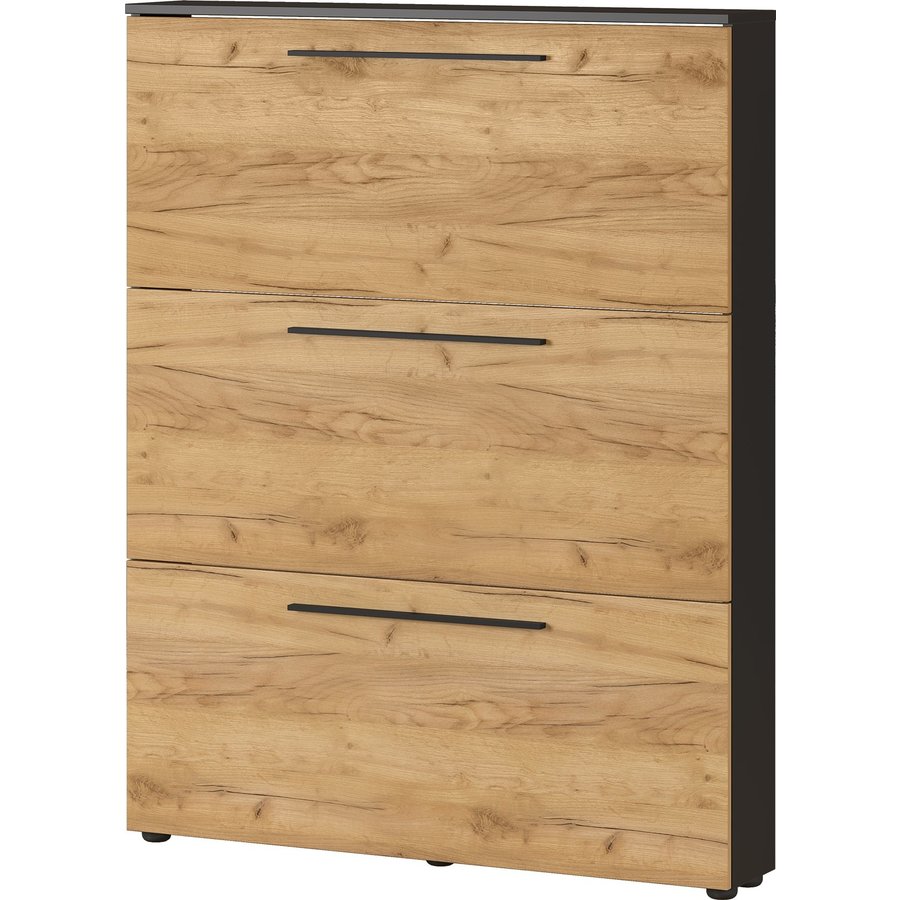 Wildomar Schoenenkast 3 Kleppen Grafiet / Eiken Wildomar Schoenenkast 3 Kleppen Grafiet / Eiken