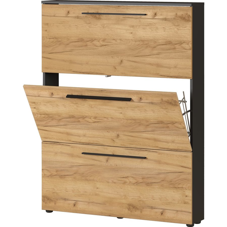 Wildomar Schoenenkast 3 Kleppen Grafiet / Eiken Wildomar Schoenenkast 3 Kleppen Grafiet / Eiken