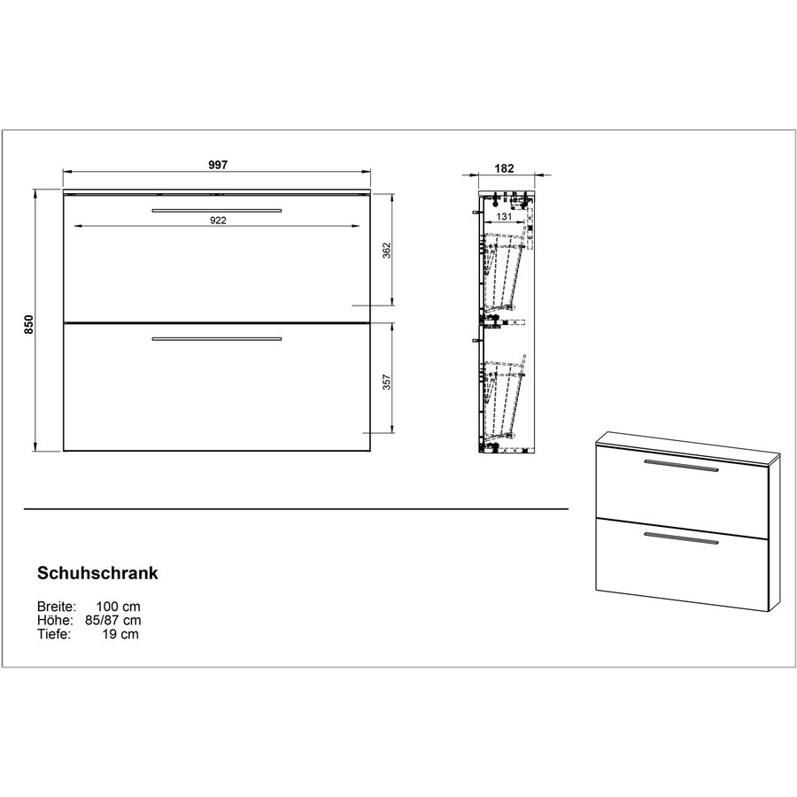 Wildomar Schoenenkast 2 Kleppen Grafiet / Eiken Wildomar Schoenenkast 2 Kleppen Grafiet / Eiken