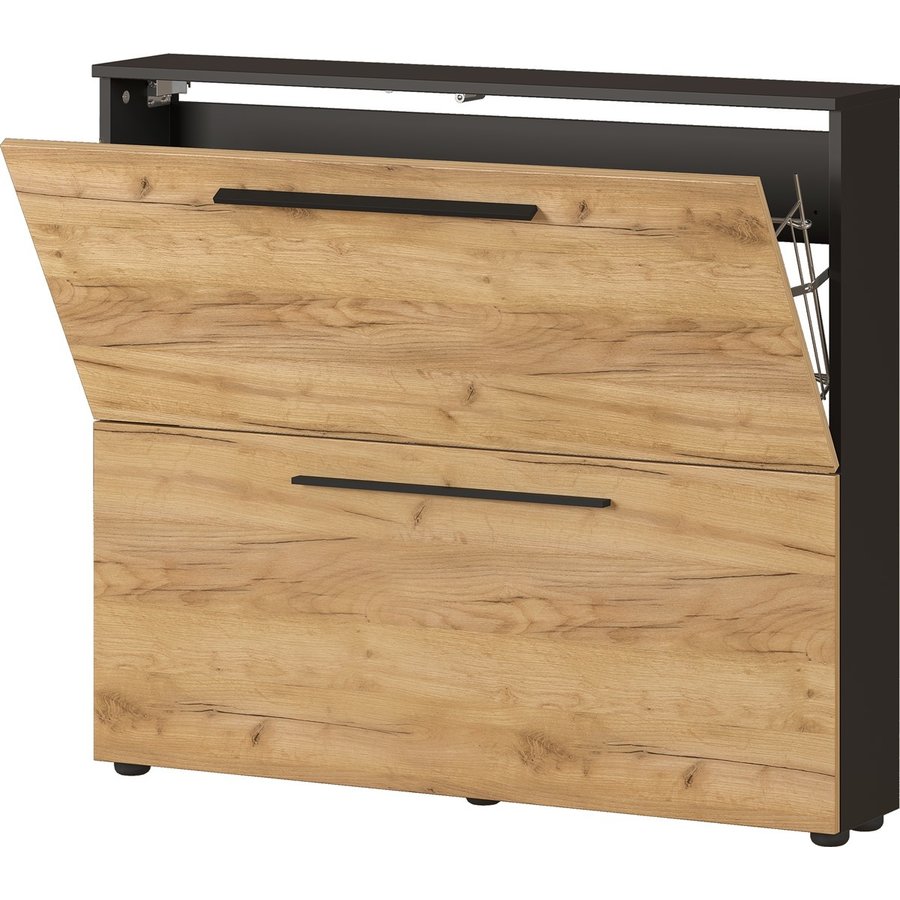 Wildomar Schoenenkast 2 Kleppen Grafiet / Eiken Wildomar Schoenenkast 2 Kleppen Grafiet / Eiken