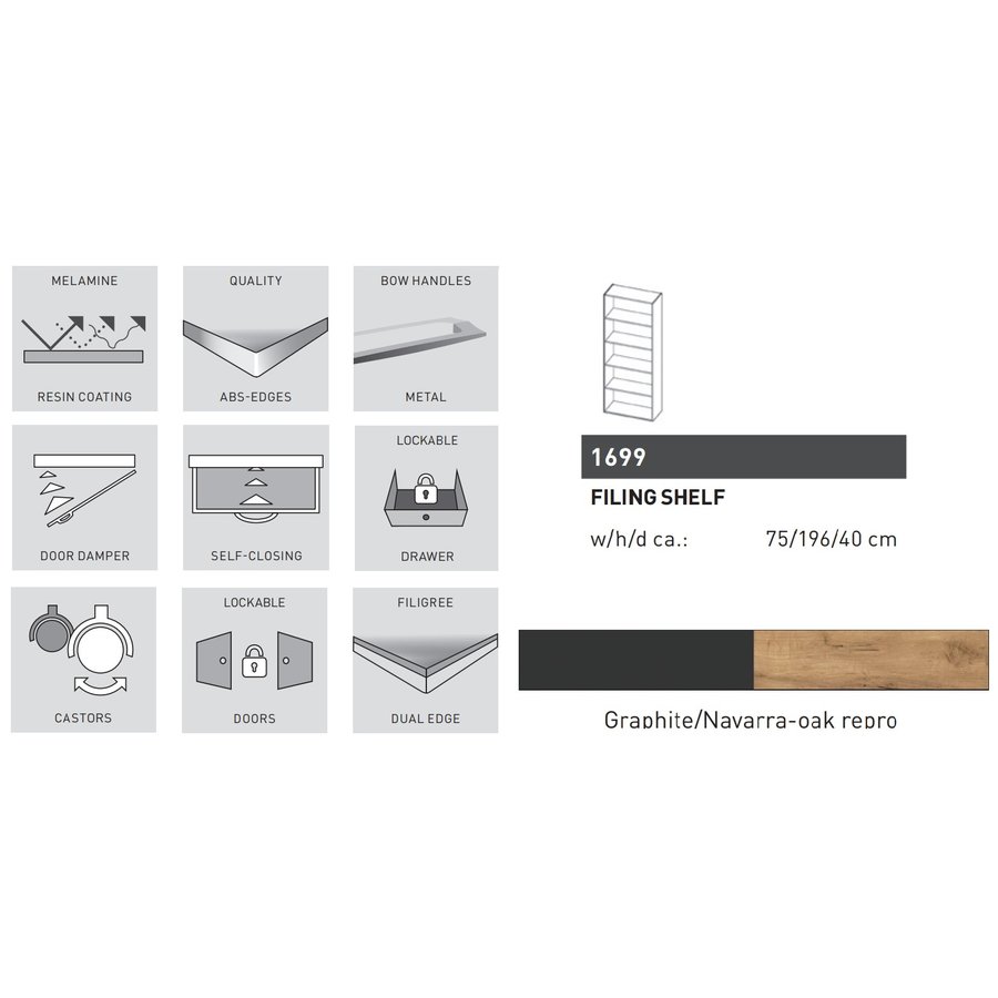 Pasadena Kast Hoog Grafiet / Eiken Pasadena Kast Hoog Grafiet / Eiken