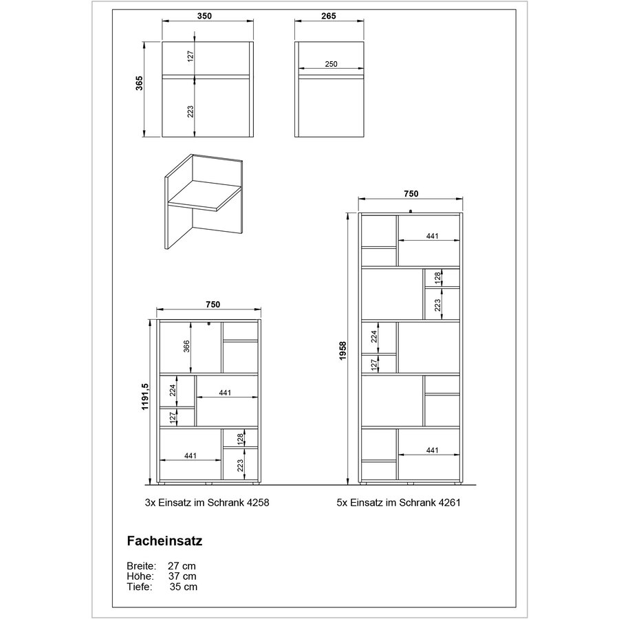 Pasadena Plank Verdelers Grafiet/Eiken 3 Stuks