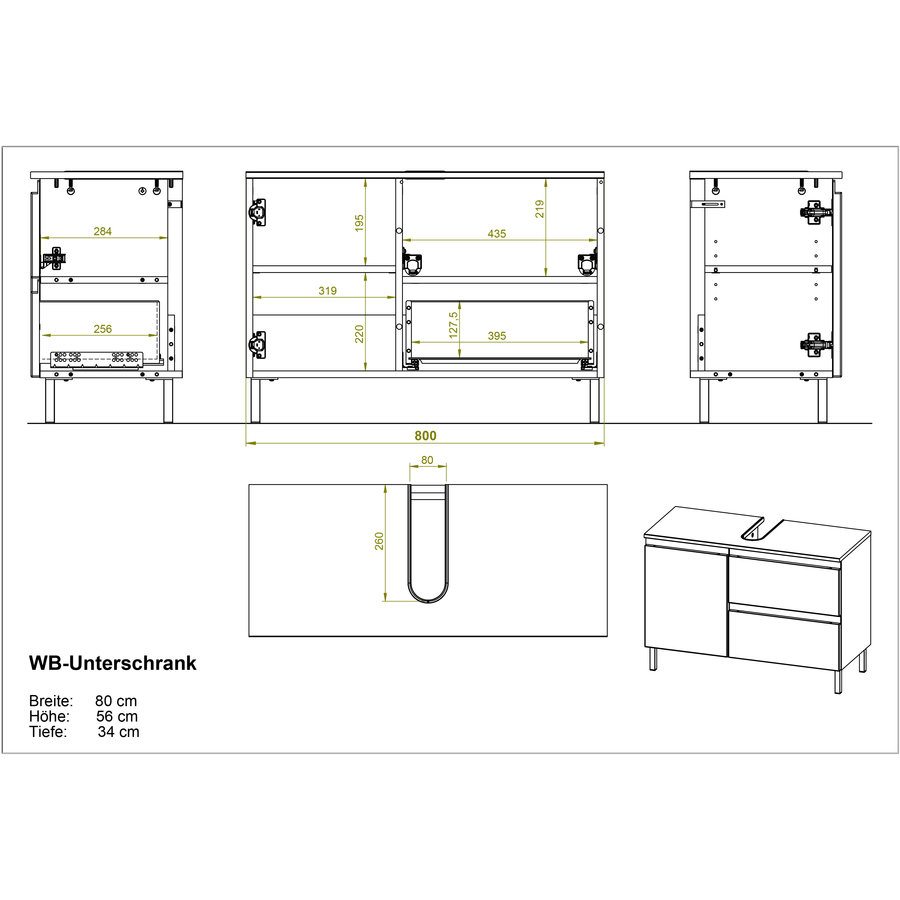 Torrance Wastafelonderkast 80 cm Wit / Eiken Torrance Wastafelonderkast 80 cm Wit / Eiken