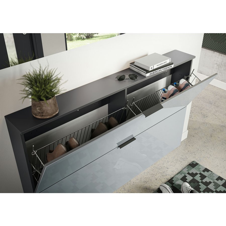 Valega Schoenenkast 2 Kleppen Grafiet/Zilvergrijs Valega Schoenenkast 2 Kleppen Grafiet/Zilvergrijs