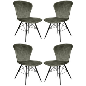 4x Neptune Velour Eetkamerstoel Jager Groen