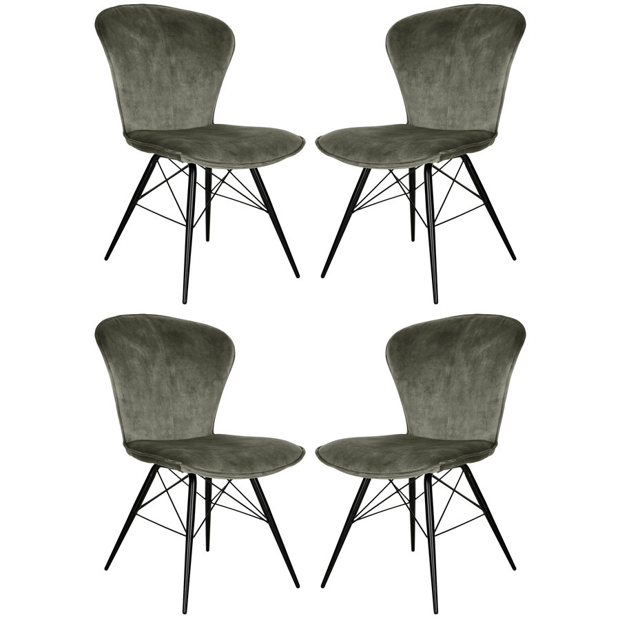 4x Neptune Velour Eetkamerstoel Jager Groen