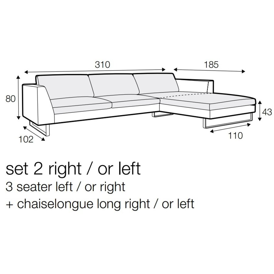 Tokyo 3-Zits Bank + Chaise Lounge Rechts/Links Antraciet Tokyo 3-Zits Bank + Chaise Lounge Rechts/Links Antraciet
