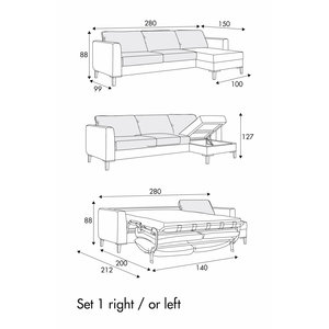 Henry 3-Zits + Chaise Longue Slaapbank 140 x 200 cm