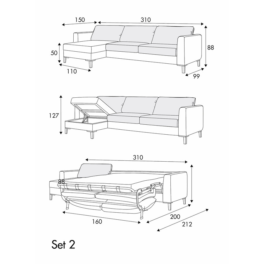 Henry 4-Zits + Chaise Longue Slaapbank 160 x 200 cm Henry 4-Zits + Chaise Longue Slaapbank 160 x 200 cm
