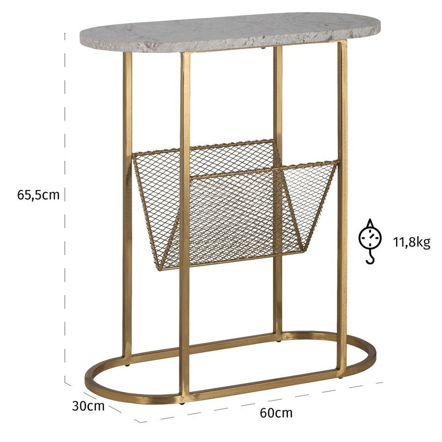 Tracey Bijzettafel Marmer/Goud met Lectuurbak