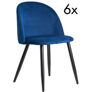 Sky Style 6x Shell Eetkamerstoel Velvet Blauw