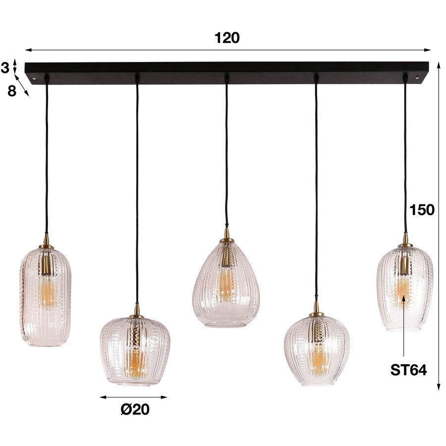 Diamond Hanglamp Glas 5L Diamond Hanglamp Glas 5L