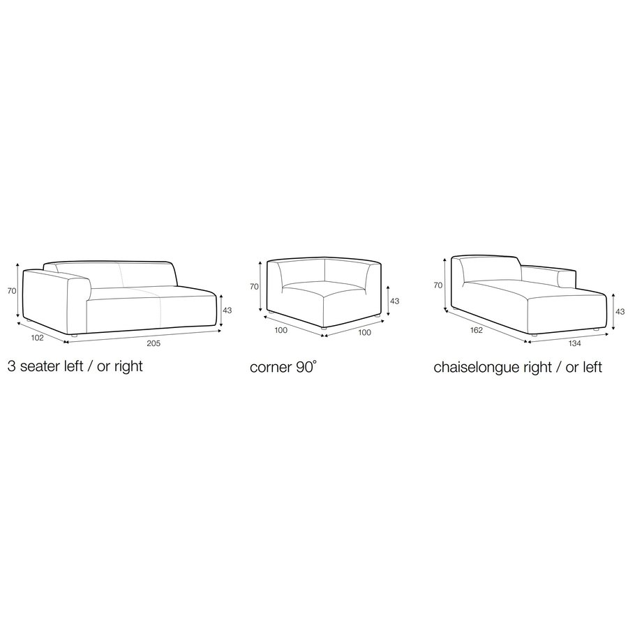 Annie 3-Zits + Chaise Lounge Goud Beige Rechts/Links Annie 3-Zits + Chaise Lounge Goud Beige Rechts/Links