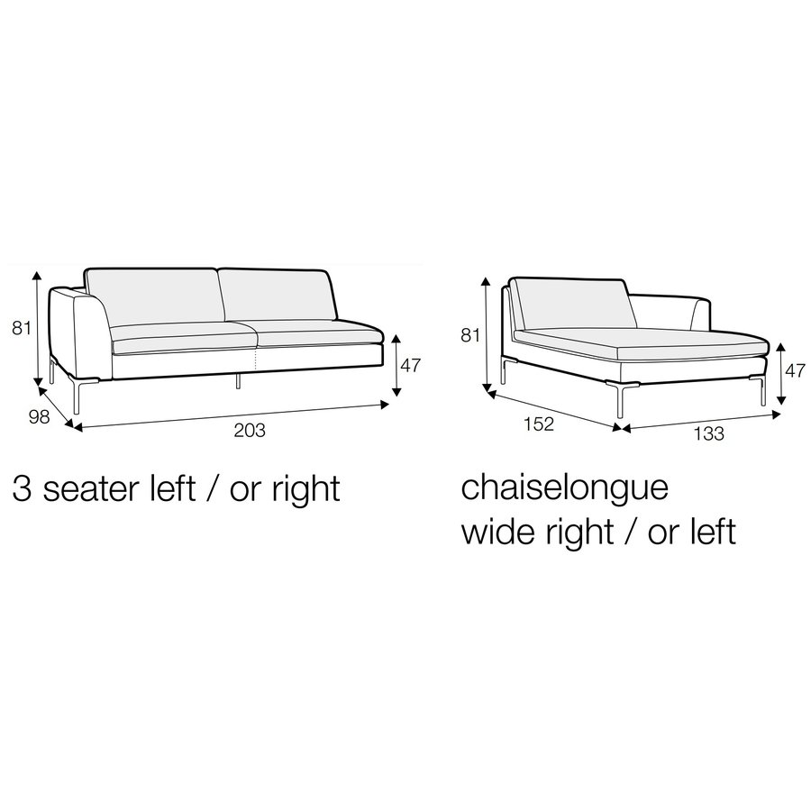 Elton 3-Zits + Wide Chaise Lounge Grijs Beige Rechts/Links