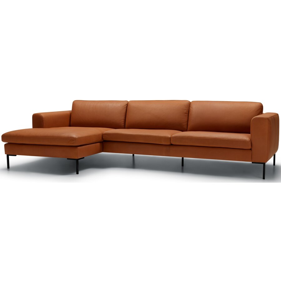 Elton 3-Zits + Chaise Lounge Leer Cognac Rechts/Links