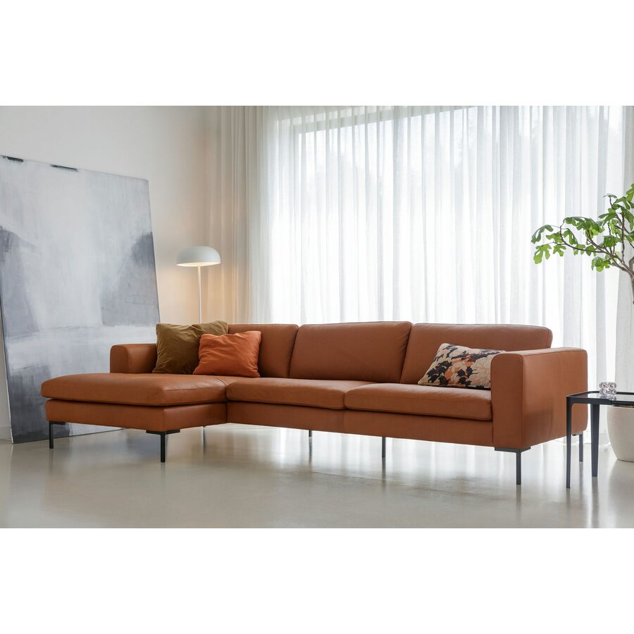 Elton 3-Zits + Chaise Lounge Leer Cognac Rechts/Links