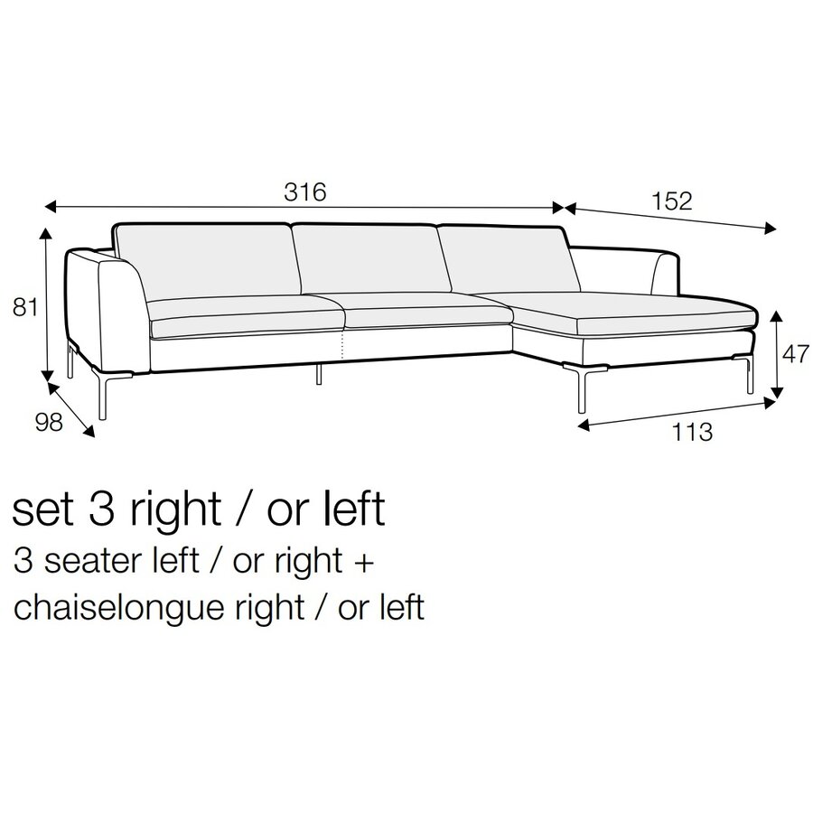 Elton 3-Zits + Chaise Lounge Leer Cognac Rechts/Links