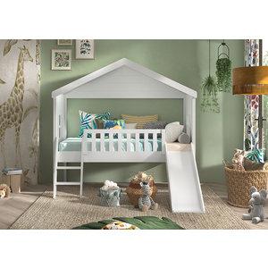 KidsOnly Housebed Verhoogd met Glijbaan en Ladder Wit