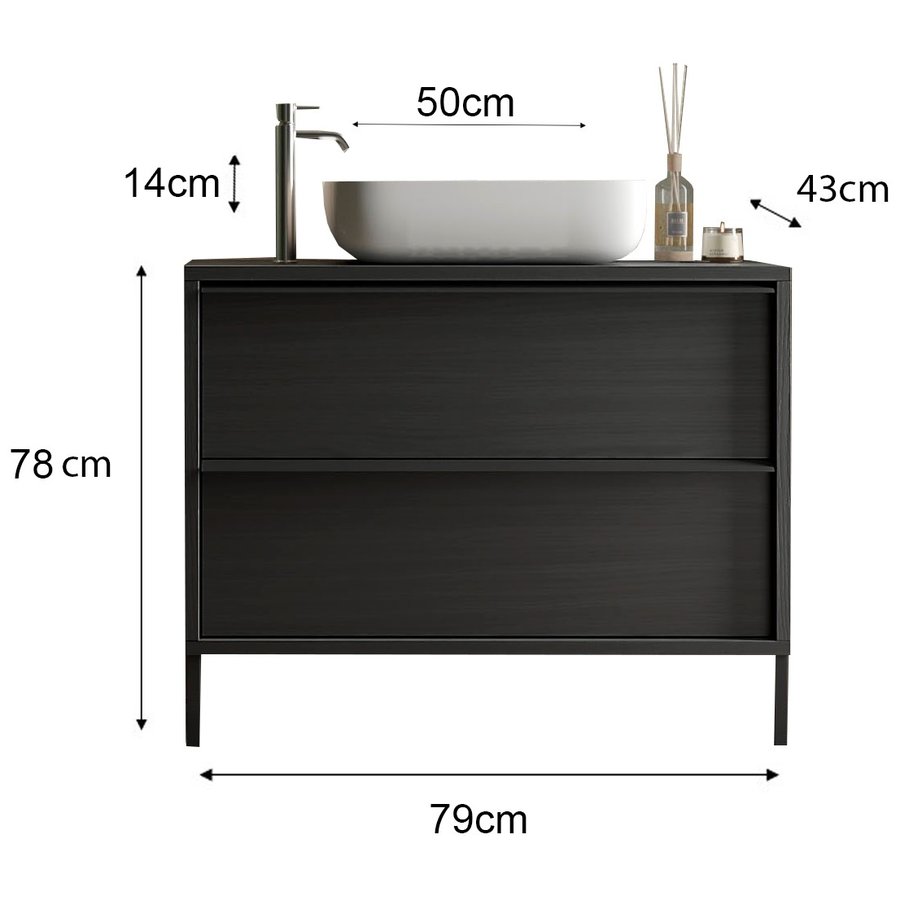 Steel 79 cm Staand Wastafel en Onderkast Steel 79 cm Staand Wastafel en Onderkast