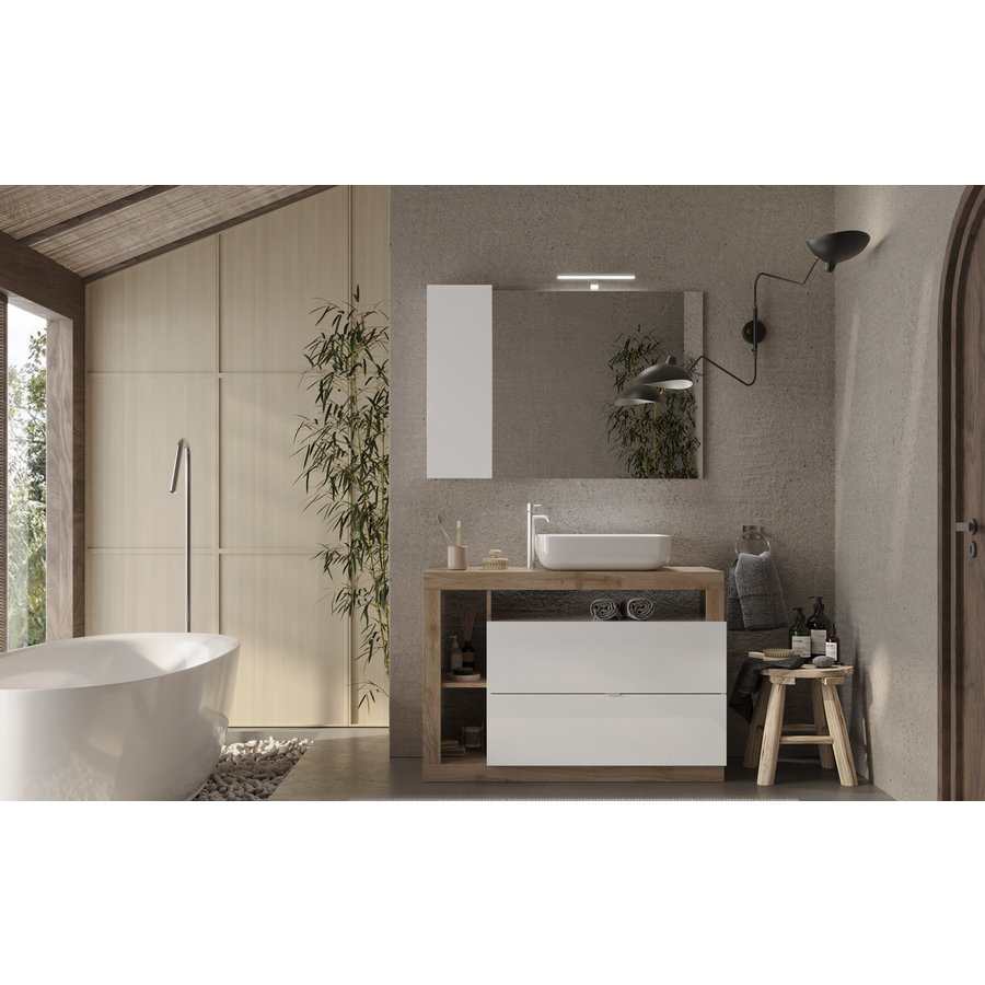Hamburg 110 cm Wit/Eiken Badkamer Spiegel met Kast Hamburg 110 cm Wit/Eiken Badkamer Spiegel met Kast