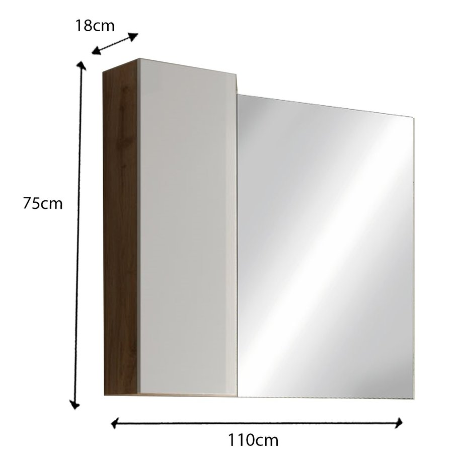 Hamburg 110 cm Wit/Eiken Badkamer Spiegel met Kast Hamburg 110 cm Wit/Eiken Badkamer Spiegel met Kast