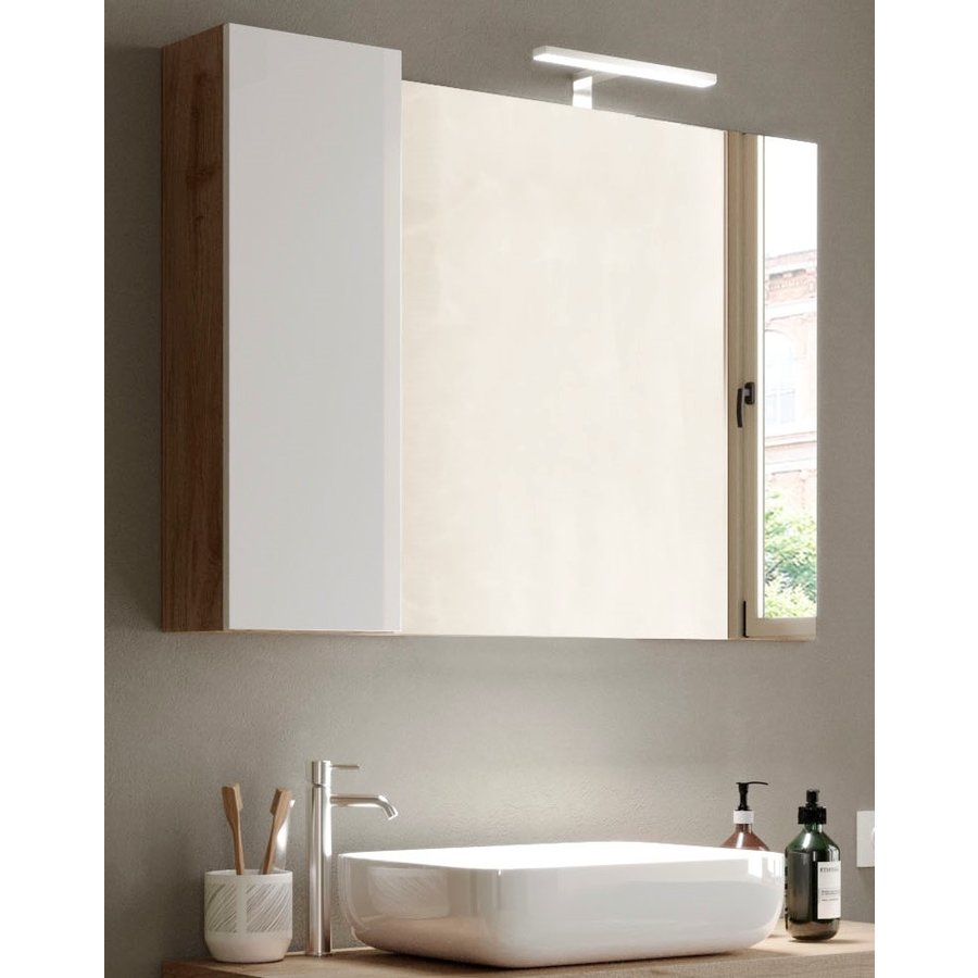 Hamburg 110 cm Wit/Eiken Badkamer Spiegel met Kast Hamburg 110 cm Wit/Eiken Badkamer Spiegel met Kast