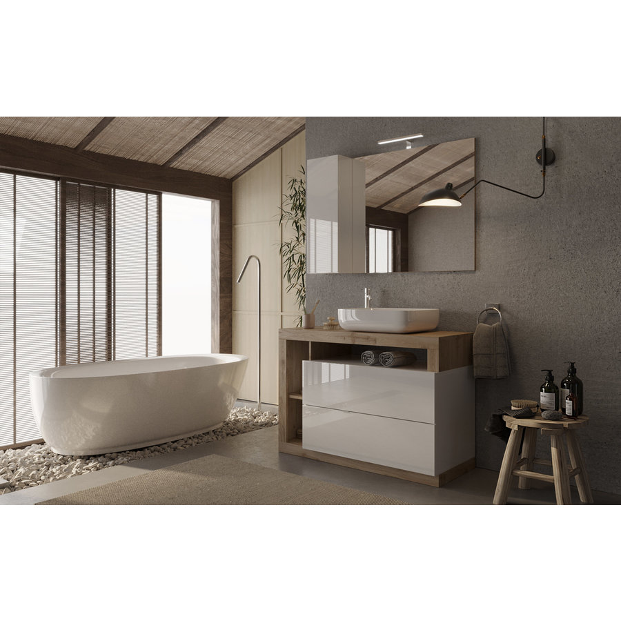 Hamburg 110 cm Wit/Eiken Badkamer Spiegel met Kast Hamburg 110 cm Wit/Eiken Badkamer Spiegel met Kast