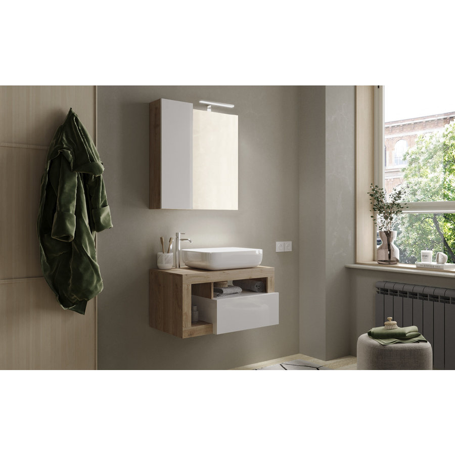 Hamburg 78 cm Wit/Eiken Badkamer Spiegel met Kast Hamburg 78 cm Wit/Eiken Badkamer Spiegel met Kast