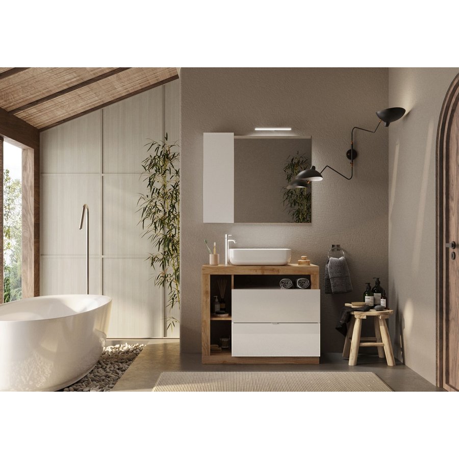 Hamburg 92 cm Eiken Staand Wastafel en Onderkast Hamburg 92 cm Eiken Staand Wastafel en Onderkast