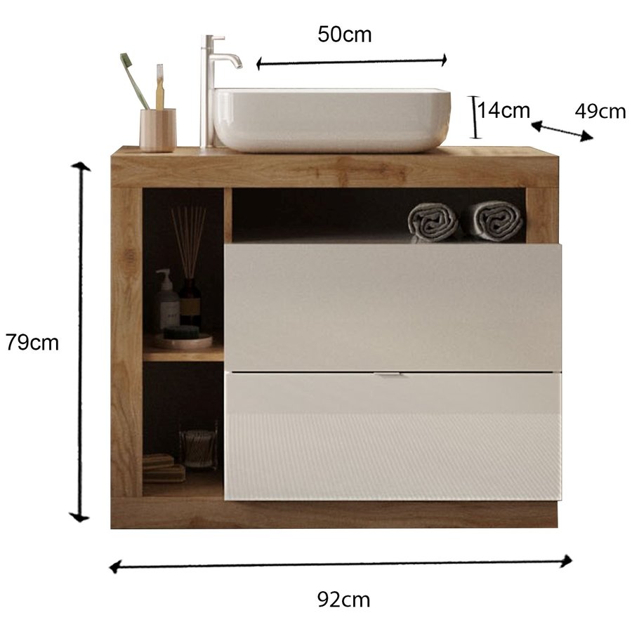 Hamburg 92 cm Eiken Staand Wastafel en Onderkast Hamburg 92 cm Eiken Staand Wastafel en Onderkast