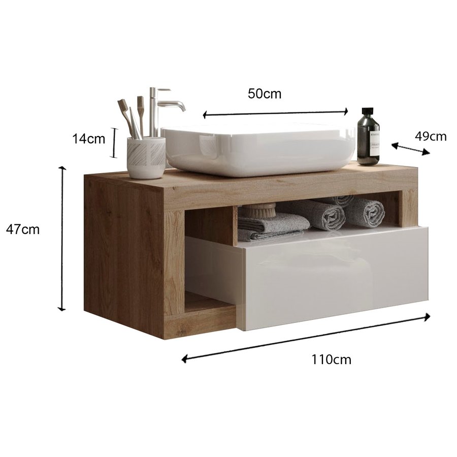 Hamburg 110 cm Zwevend Wastafel en Onderkast Hamburg 110 cm Zwevend Wastafel en Onderkast