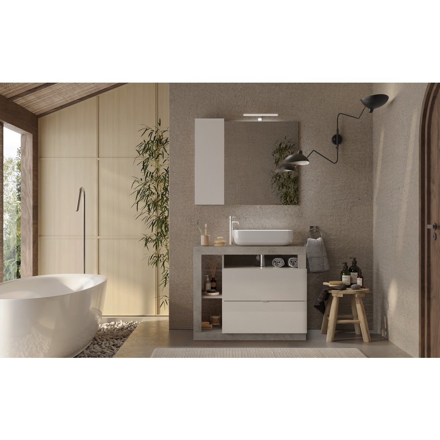 Hamburg 92 cm Wit/Beton Badkamer Spiegel met Kast Hamburg 92 cm Wit/Beton Badkamer Spiegel met Kast