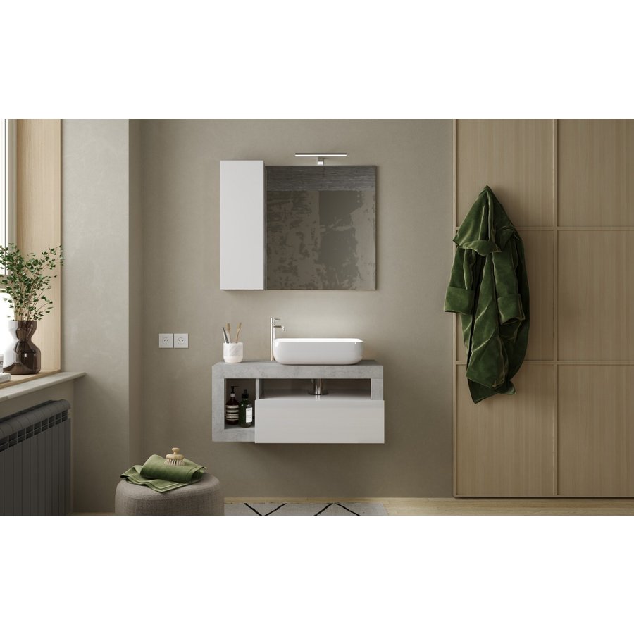Hamburg 92 cm Wit/Beton Badkamer Spiegel met Kast Hamburg 92 cm Wit/Beton Badkamer Spiegel met Kast