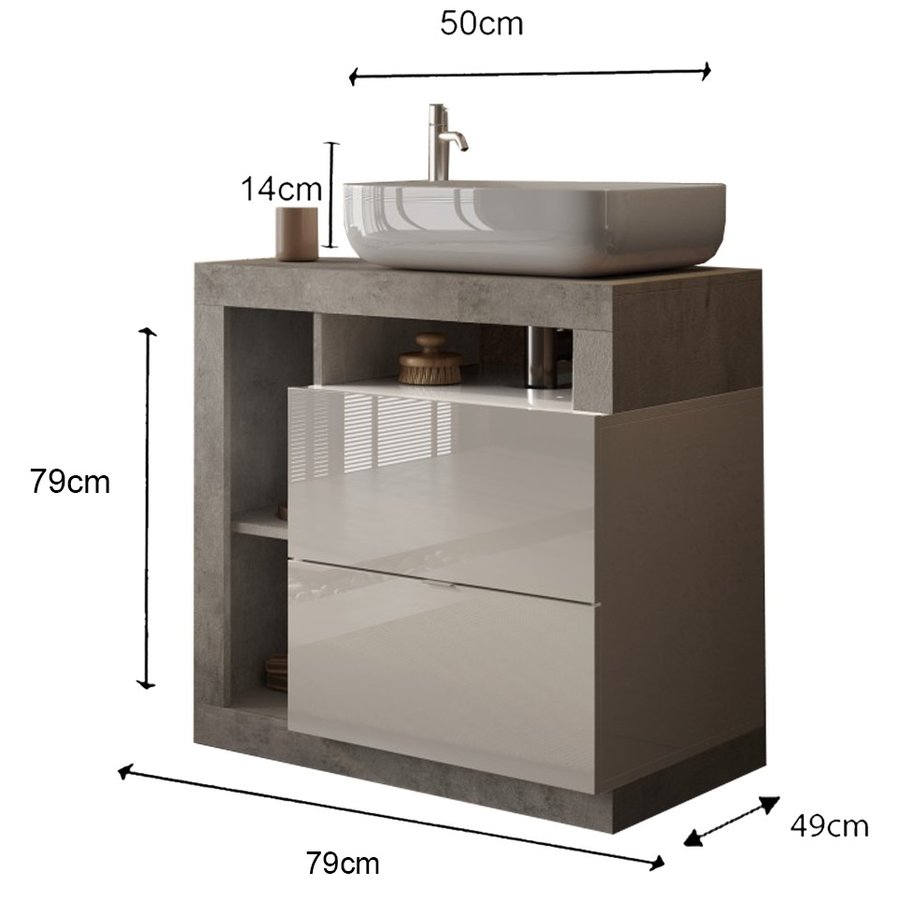 Hamburg 79 cm Beton Staand Wastafel en Onderkast Hamburg 79 cm Beton Staand Wastafel en Onderkast