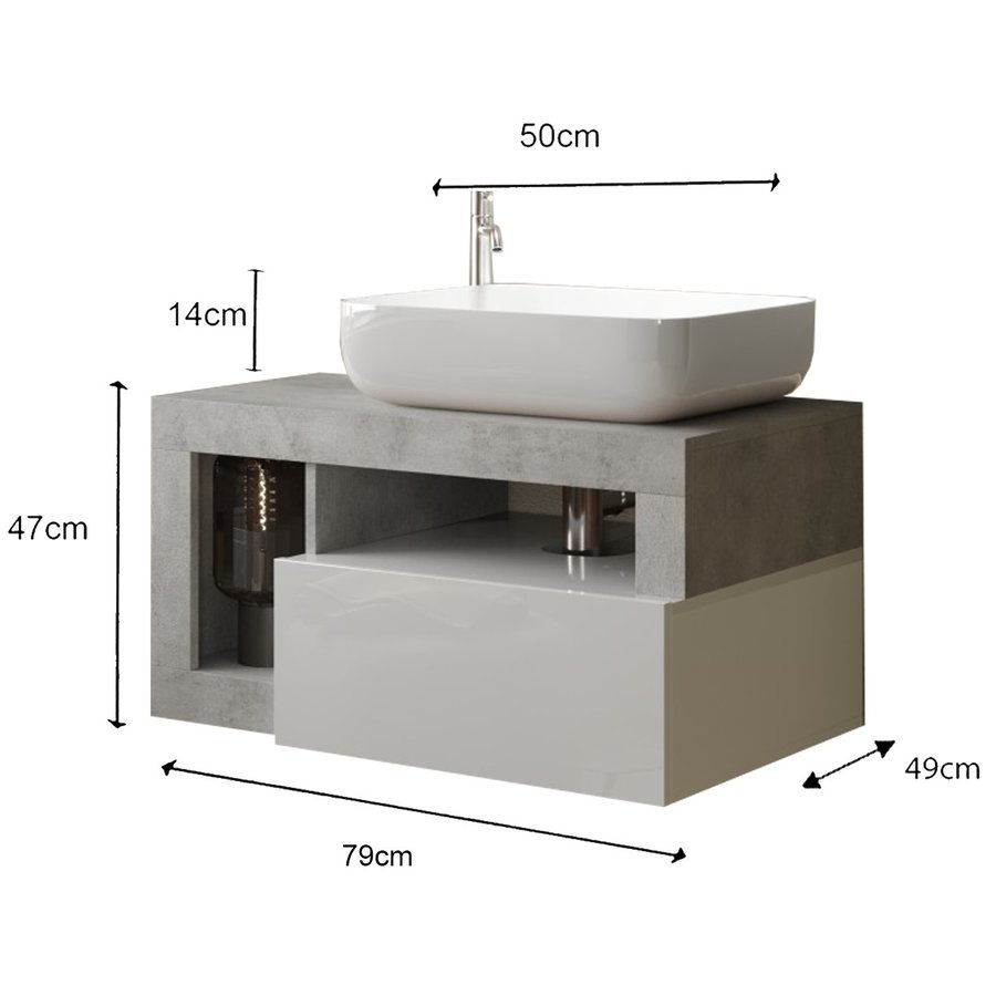 Hamburg 79 cm Zwevend Wastafel en Onderkast Beton Hamburg 79 cm Zwevend Wastafel en Onderkast Beton