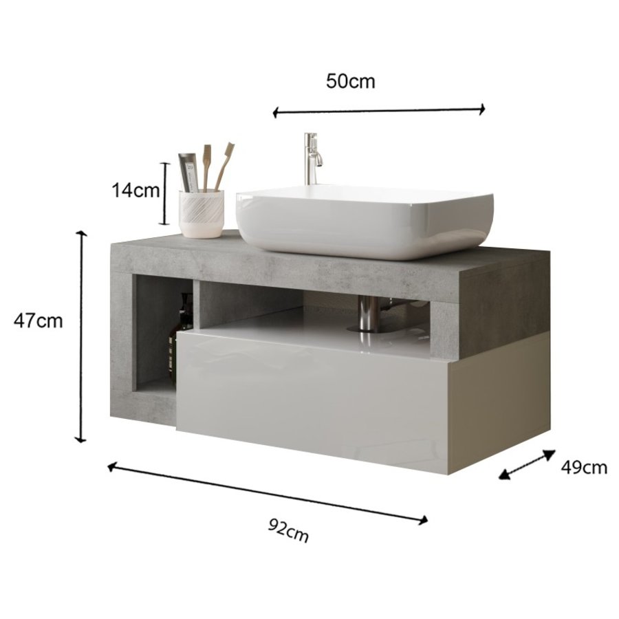 Hamburg 92 cm Zwevend Wastafel en Onderkast Beton Hamburg 92 cm Zwevend Wastafel en Onderkast Beton