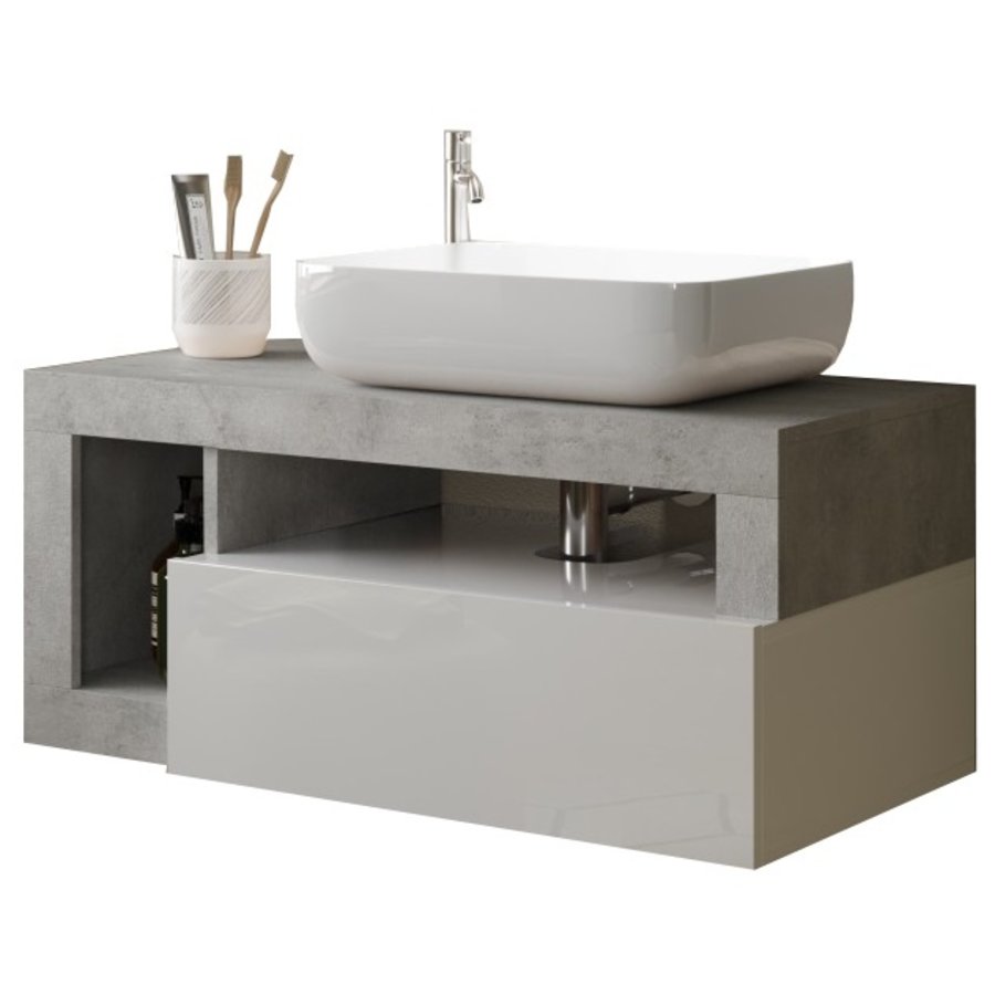 Hamburg 92 cm Zwevend Wastafel en Onderkast Beton Hamburg 92 cm Zwevend Wastafel en Onderkast Beton